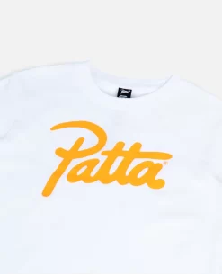 Patta Kids Script Logo T-Shirt (White/Neon Orange) -Outfit Verkoop KD5 scaled
