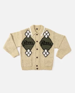 Patta Argyle Knitted Cardigan (Light Brown Melange)