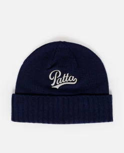 Patta Ribbed Knitted Beanie (Evening Blue)