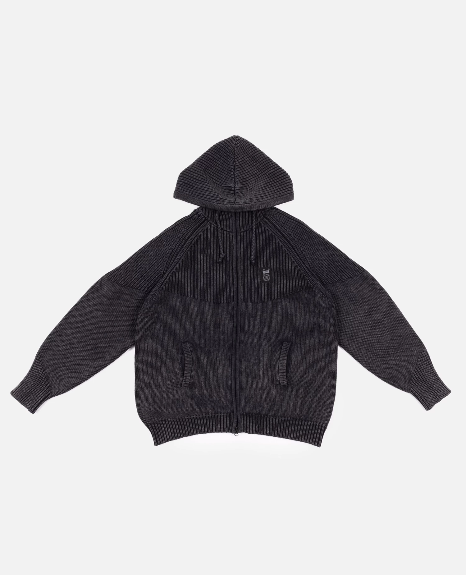 Patta Ribbed Knitted Zip Up Hooded Sweater (Black) 1 Patta Ribbed Knitted Zip Up Hooded Sweater (Black)