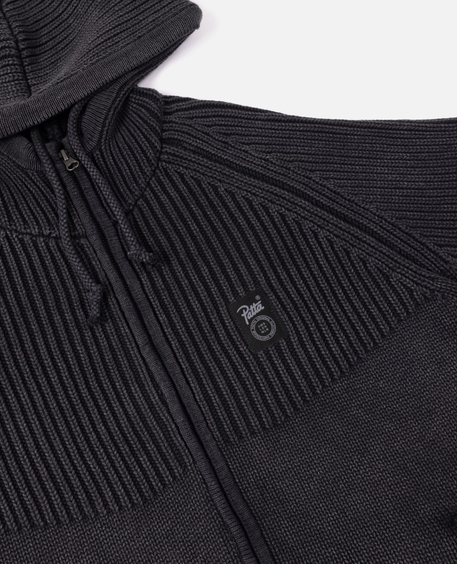 Patta Ribbed Knitted Zip Up Hooded Sweater (Black) 3 Patta Ribbed Knitted Zip Up Hooded Sweater (Black) - Afbeelding 3